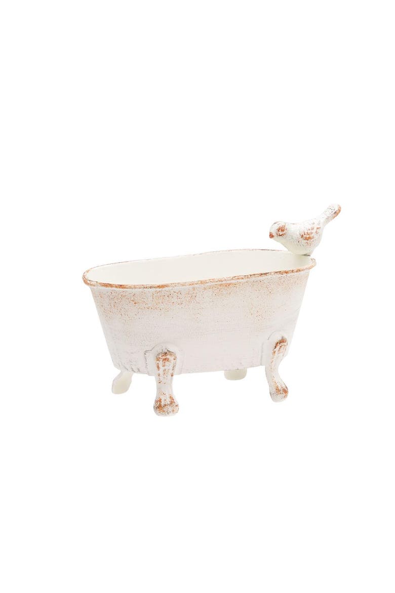 Abeline Bird White Bathtub Mini Planter, Main, color, White