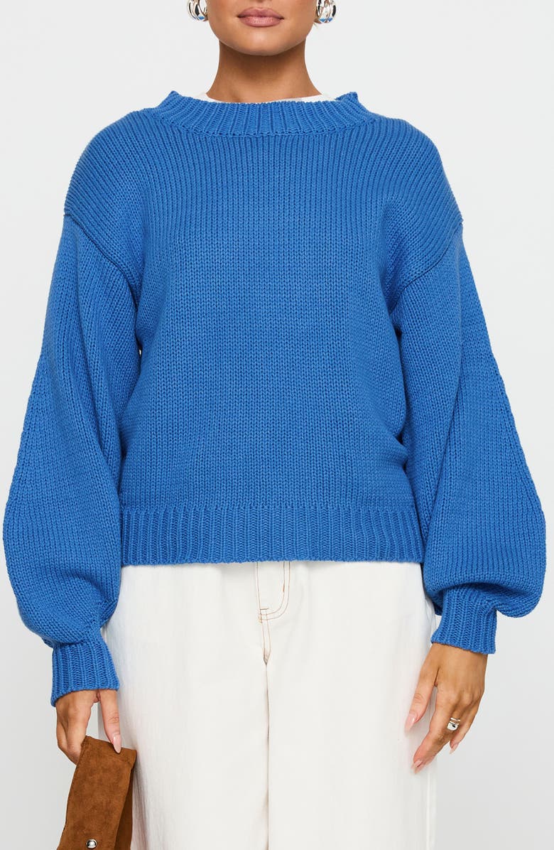 Princess Polly Harmony Oversize Balloon Sleeve Sweater, Main, color, Blue