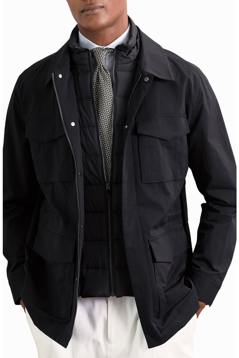 Bryson Stretch Nylon Field Jacket with Removable Quilted Bib, Main, color, NAVY