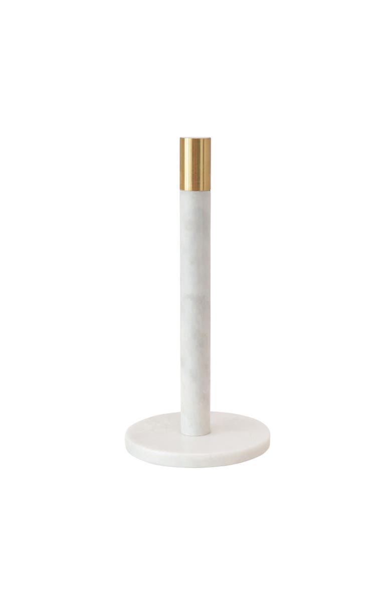 Storied Home Modern Marble Paper Towel Holder with Brass Accent Band, White, Main, color, White