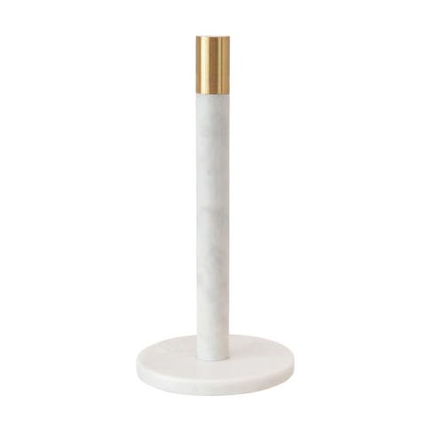 Modern Marble Paper Towel Holder with Brass Accent Band, White