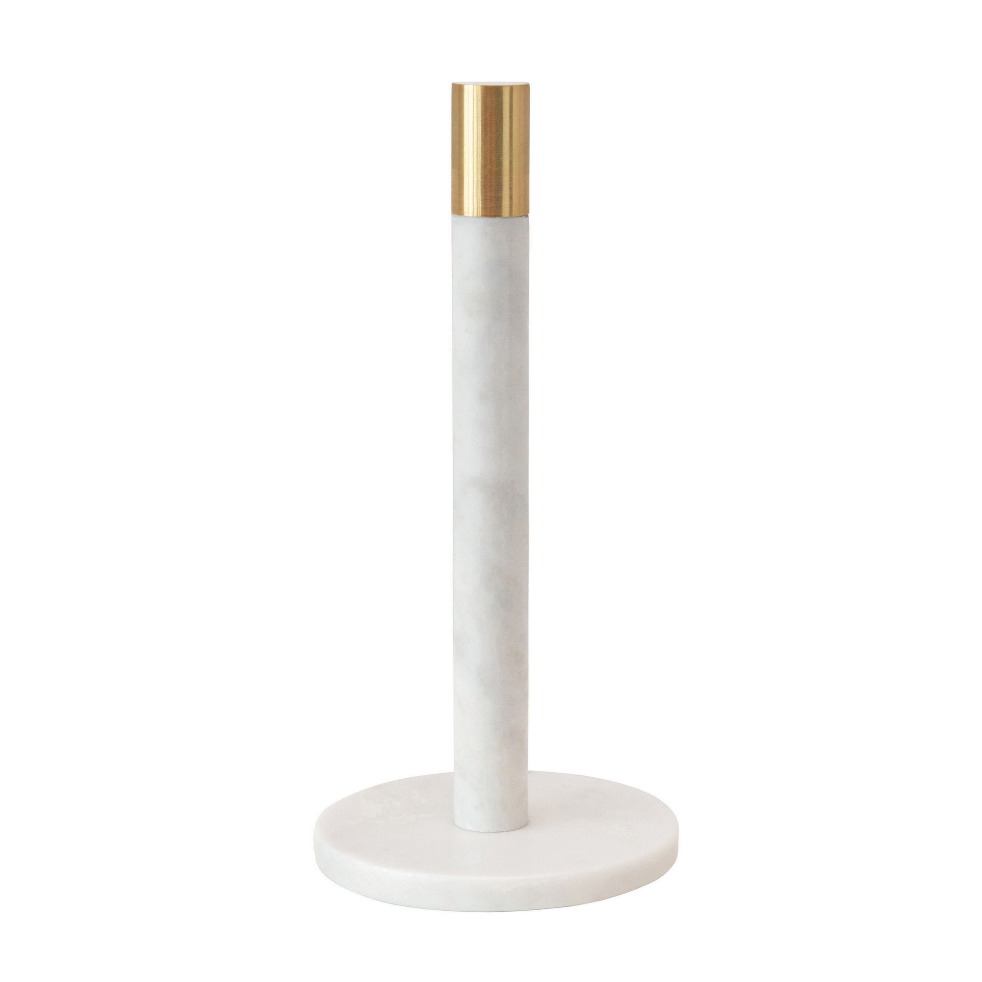 Storied Home Modern Marble Paper Towel Holder with Brass Accent Band, White - White