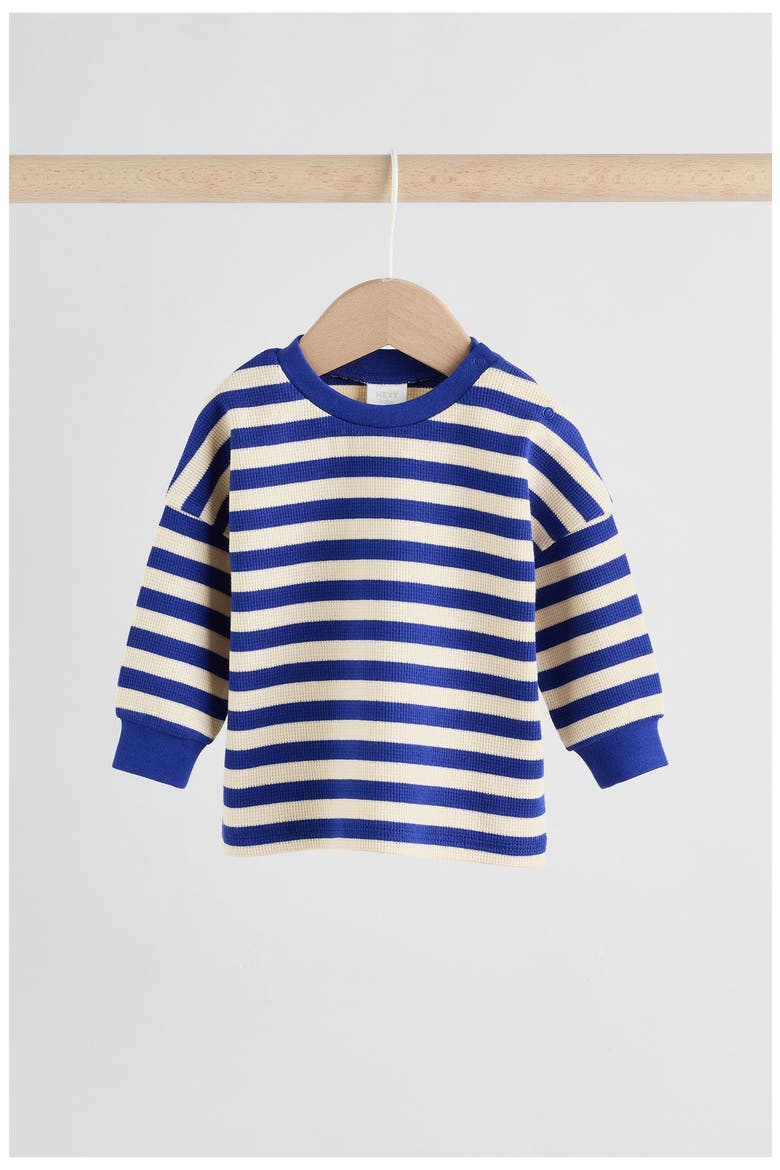 Stripe Stretch Cotton Thermal Top & Shorts Set, Alternate, color, BLUE