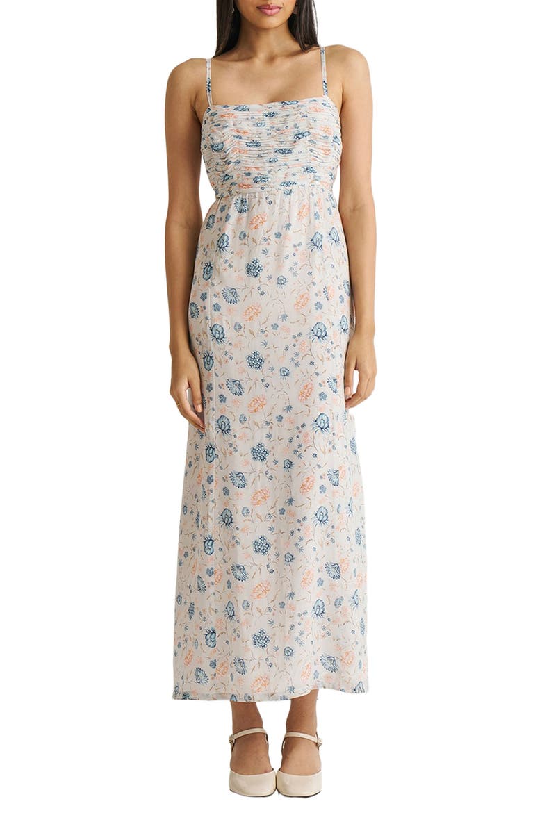 Reistor Ruched Floral Strappy Maxi Dress, Main, color, Azalea Allure