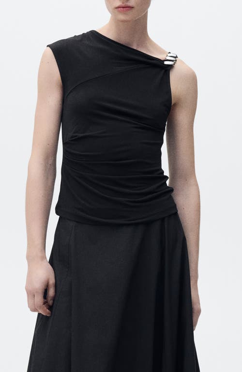 Mango Meli Asymmetric Jersey Top In Black