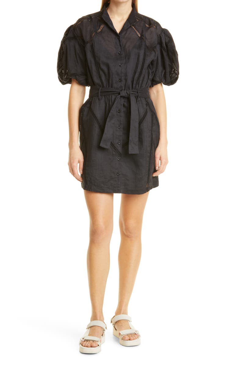 FRAME Inset Lace Puff Sleeve Minidress, Main, color, 