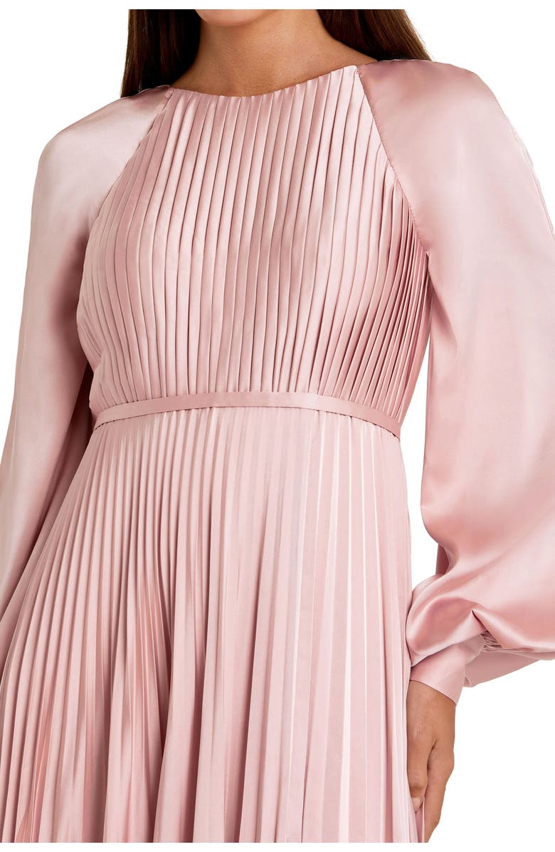 Mac Duggal Petite Pleated High Neck Raglan Long Sleeve Side Slit Gown, Alternate, color, Blush