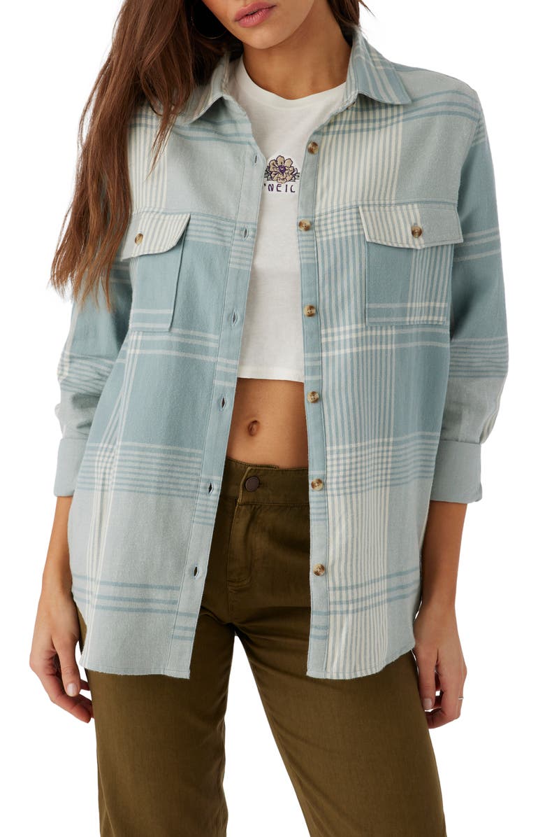 O'Neill Brooks Oversize Flannel Button-Up Shirt, Main, color, Silver Blue