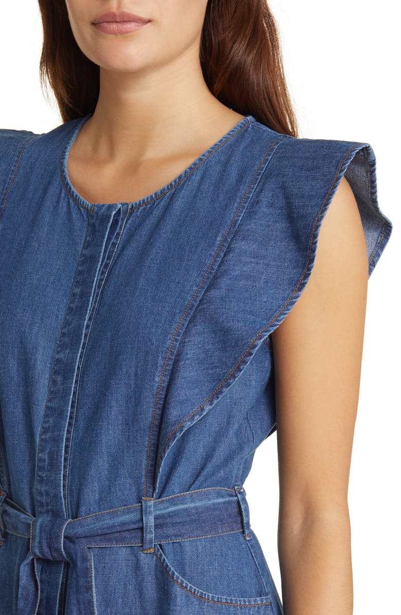 Du Paradis Tie Waist Denim A-Line Midi Dress, Alternate, color, 