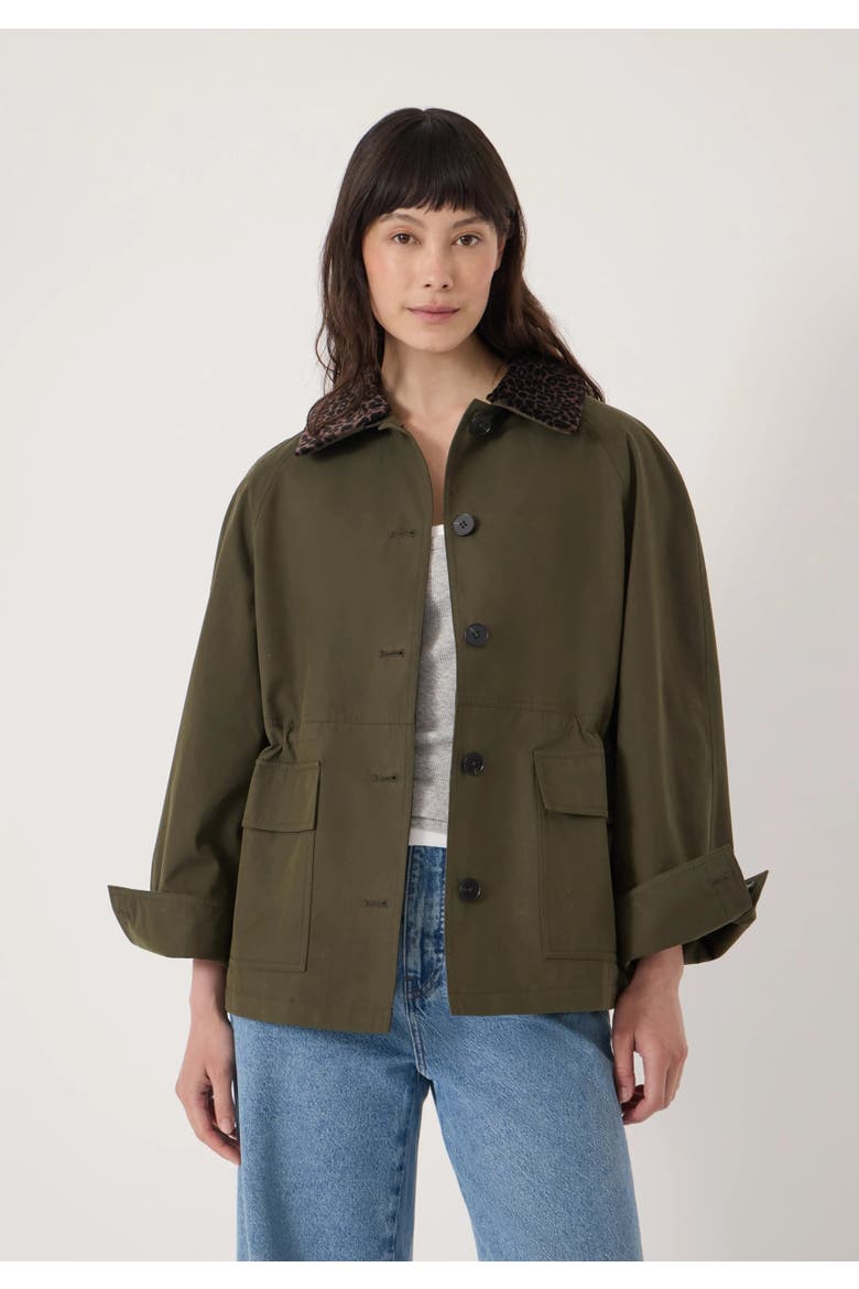 Leopard Collar Barn Jacket, Main, color, Khaki Green