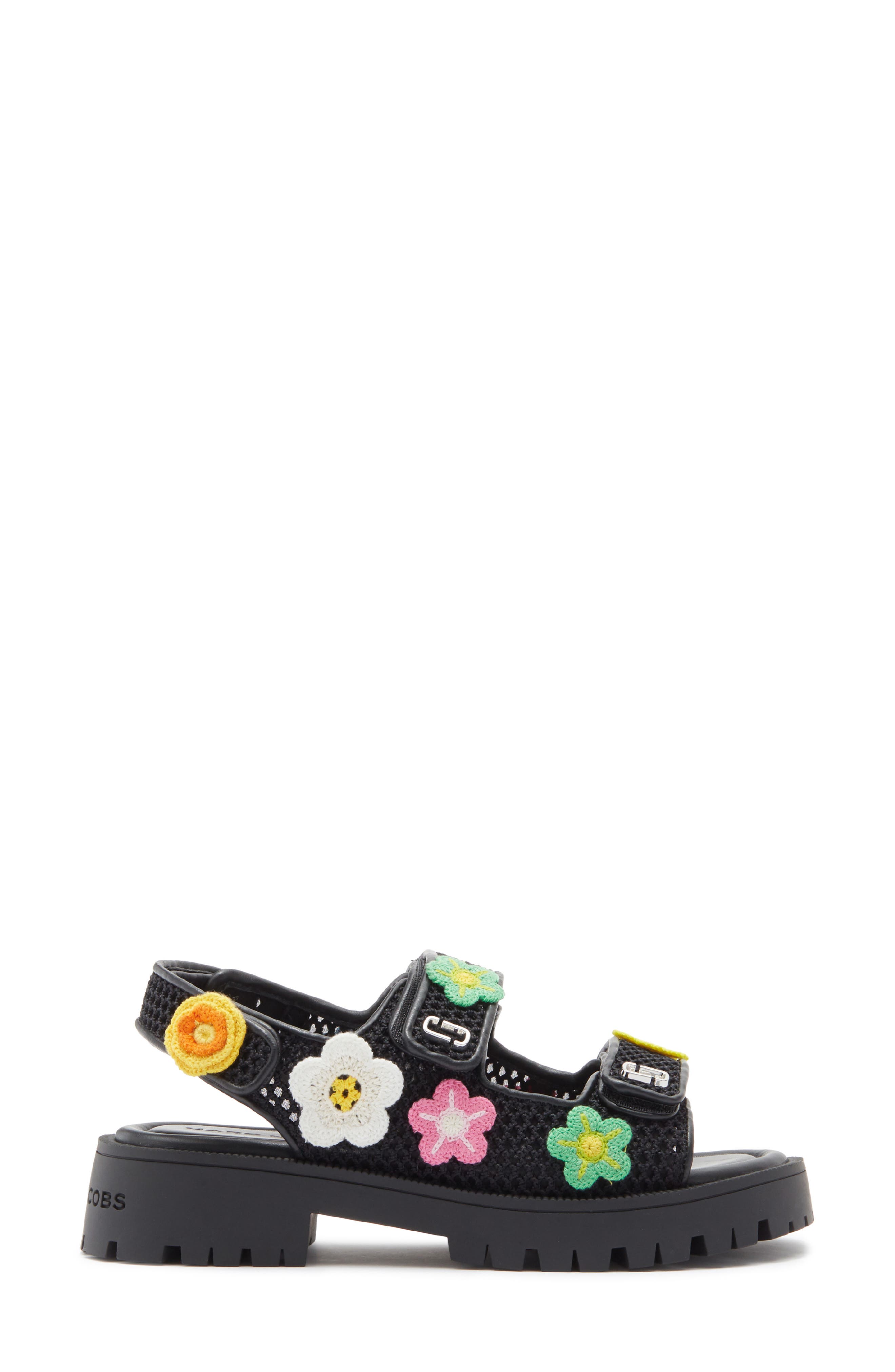 Marc Jacobs Crocheted Daisy Platform Sandal, Alternate, color, Black Multi