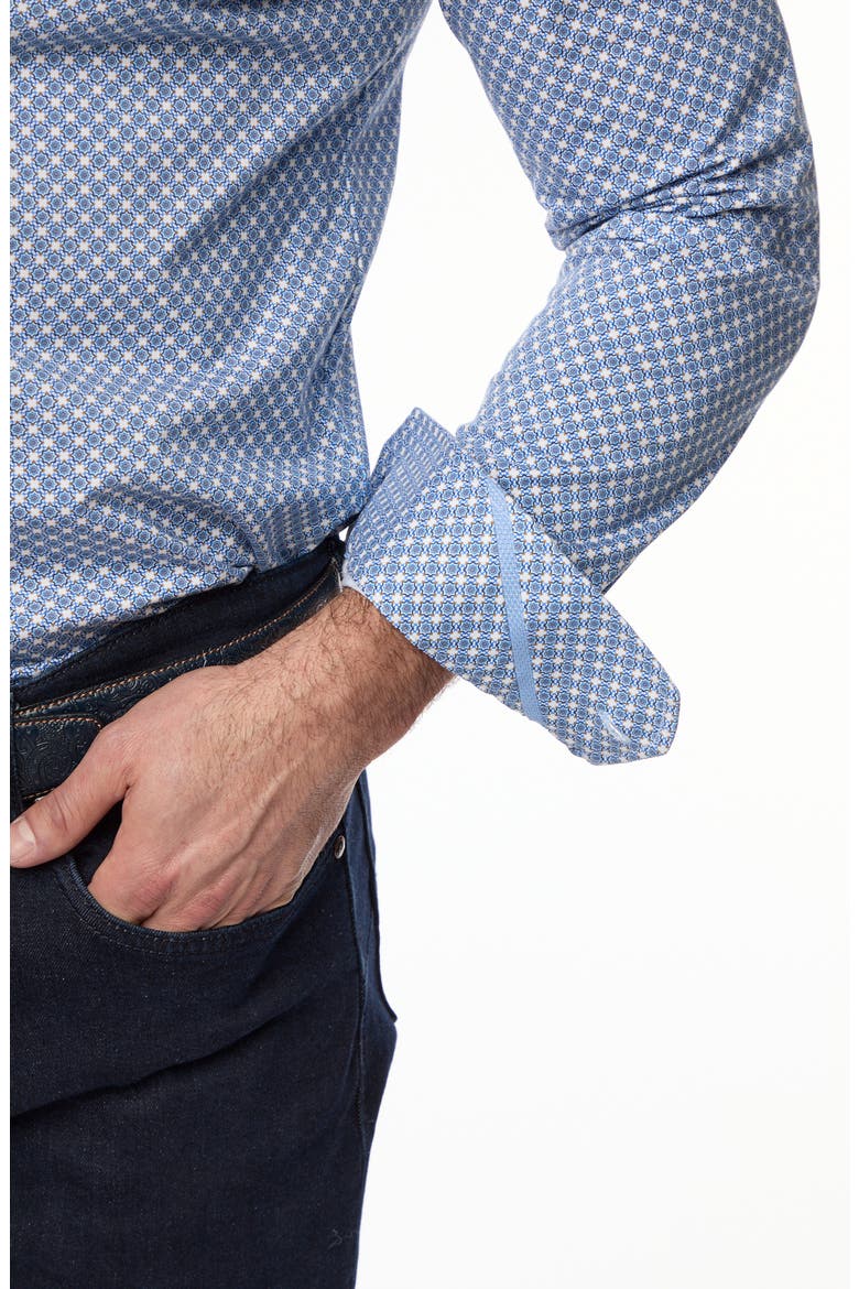 Conall Tailored Fit Foulard Print Cotton Knit Button-Up Shirt, Alternate, color, BLUE