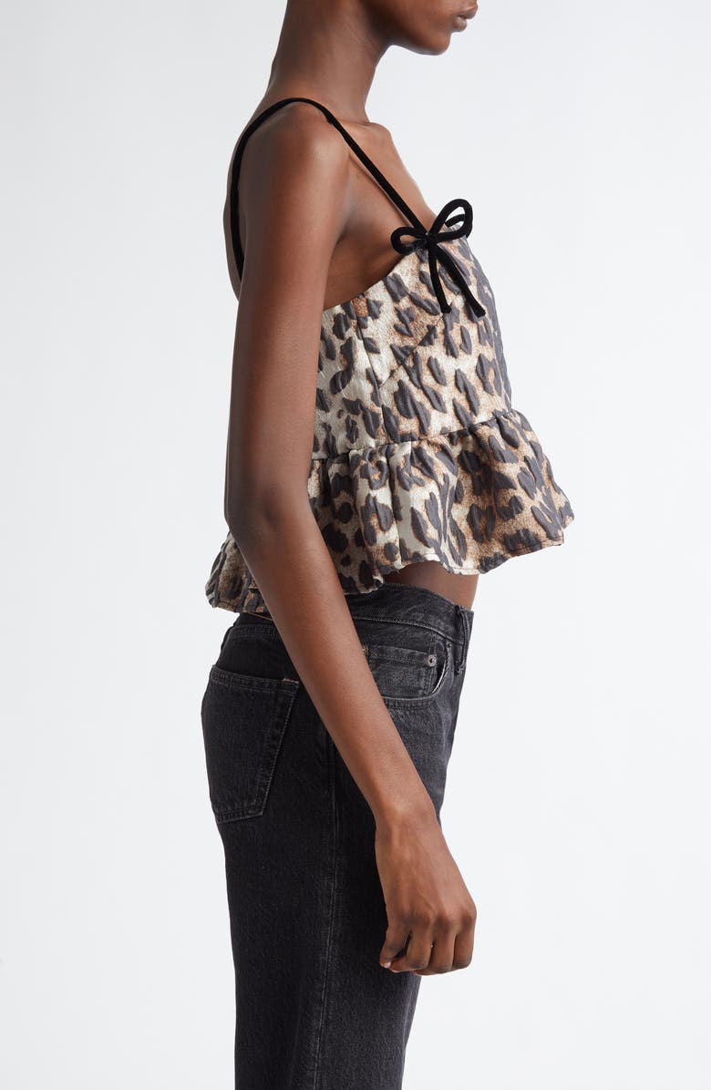 Ganni Leopard Textured Jacquard Peplum Camisole, Alternate, color, 