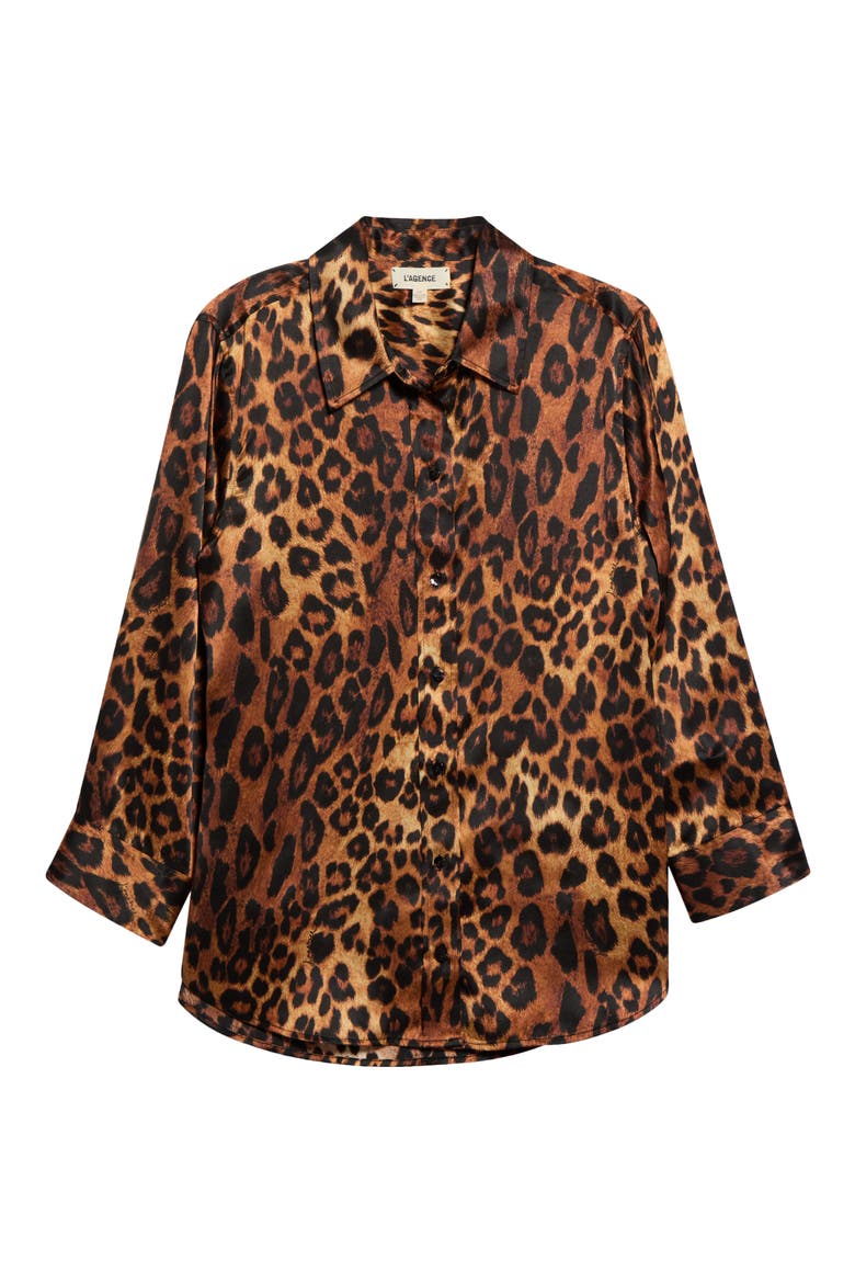 Dani Silk Leopard Print Shirt, Main, color, TAN MULTI JAVAN LEOPARD