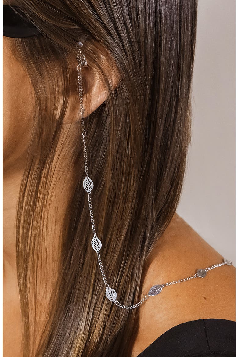 Rhodium Plated Delicate Stationed Leaf Face Mask Chain, Alternate, color, SILVER