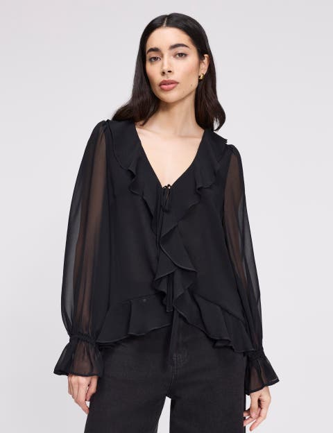 Jannelle Sheer Ruffle Detail Blouse