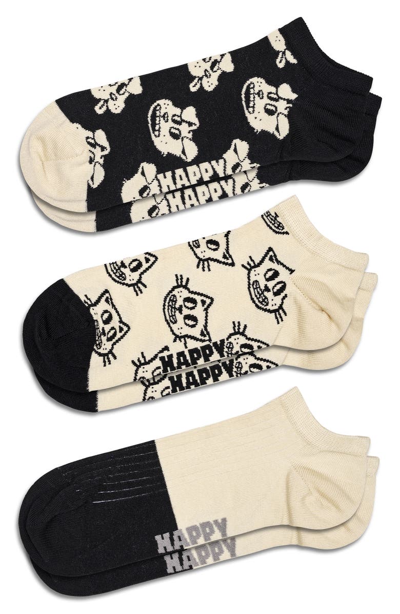 Happy Socks Pets Assorted 3-Pack No-Show Socks, Main, color, Black