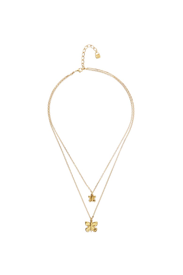 Double Butterfly & Pearl Necklace in Gold-Tone, Main, color, Gold