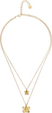 UNODE50 Double Butterfly & Pearl Necklace in Gold-Tone