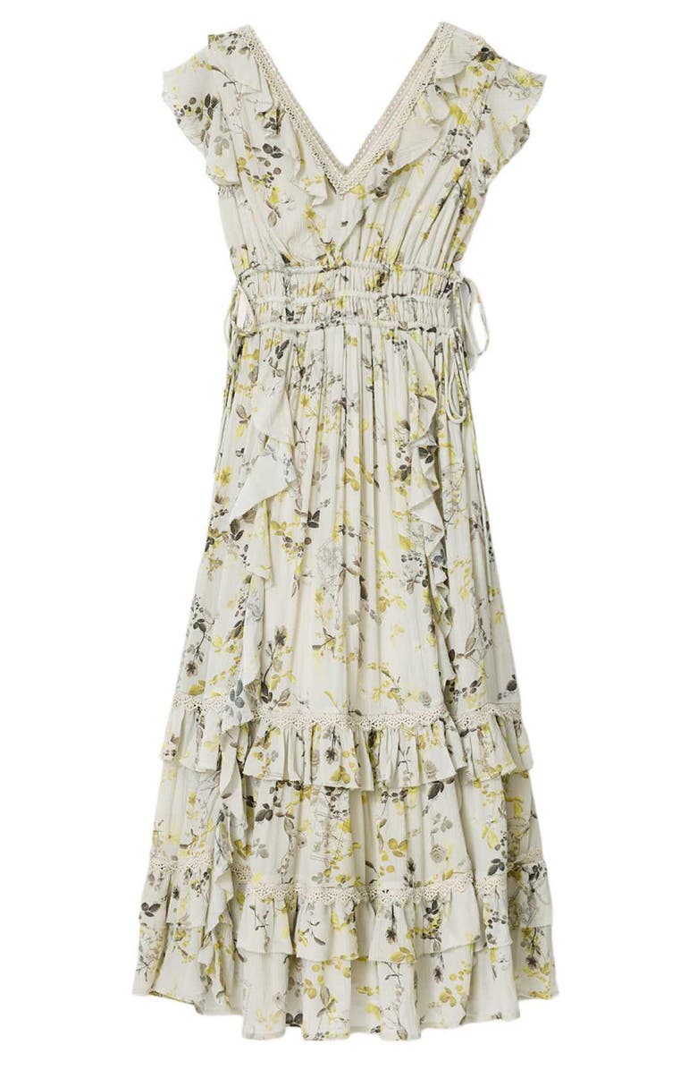 AllSaints Canto Floral Ruffle Maxi Dress, Alternate, color, Carmel Stem Green