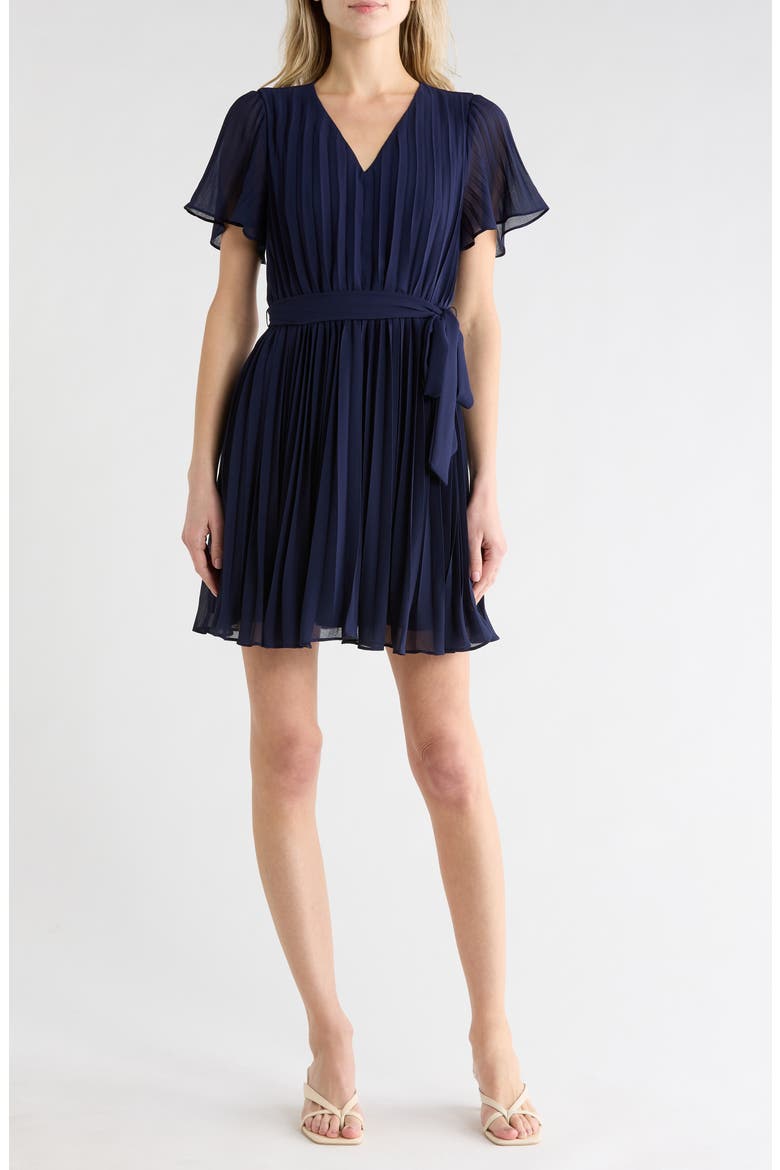 Short Sleeve Pleated Minidress, Main, color, NAVY