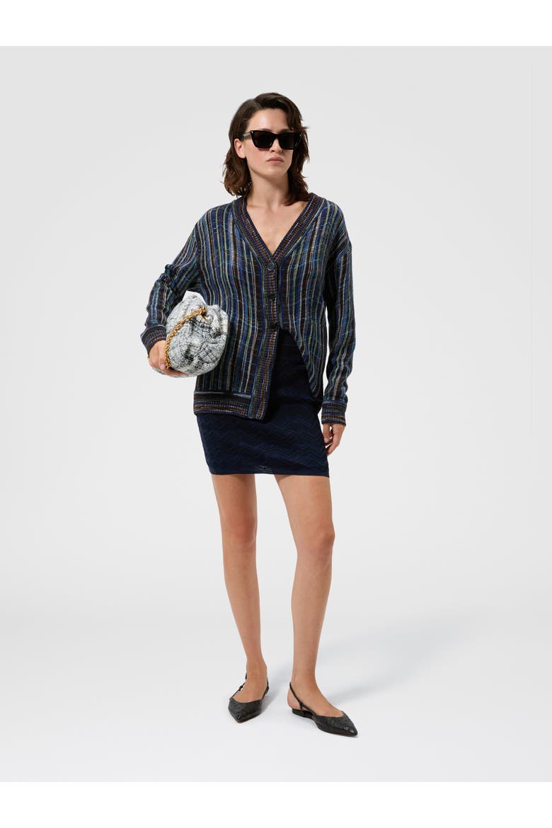Oversized Wool And Viscose Cardigan, Alternate, color, Blue & Multicoloured