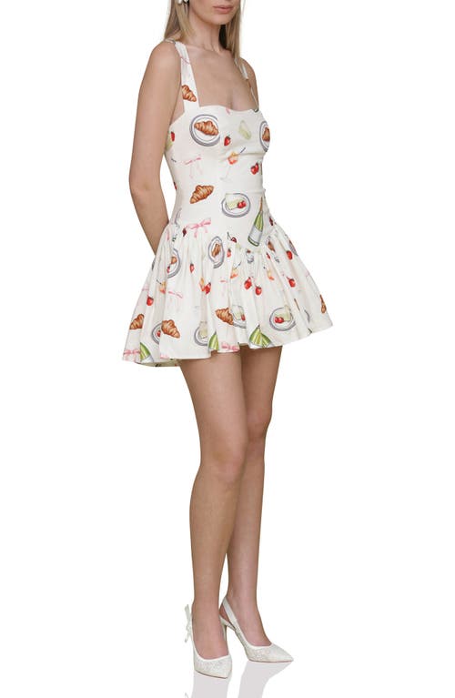 Shop Avec Les Filles Drop Waist Fit & Flare Minidress In Ivory Tabletop Print
