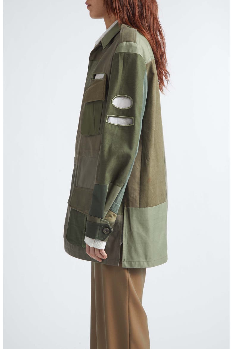 Embroidered Cutout Patchwork Cotton Field Jacket, Alternate, color, GREEN