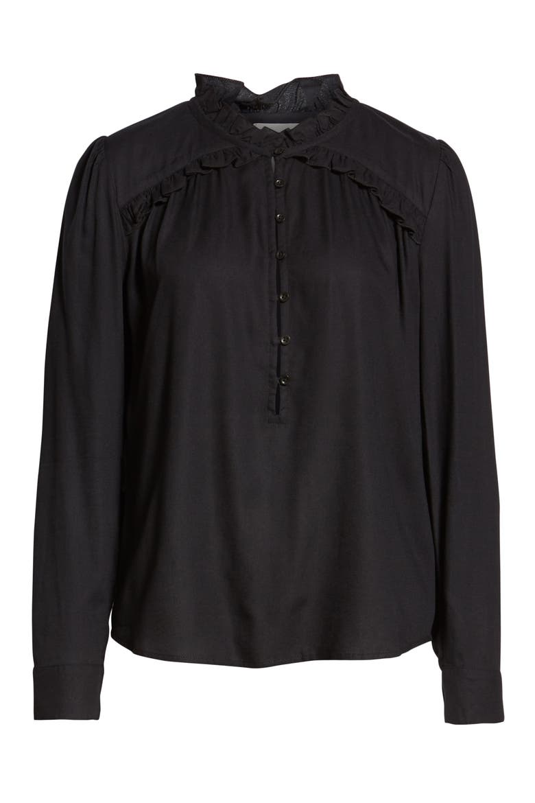 Ruffle Detail Popover Blouse, Alternate, color, BLACK