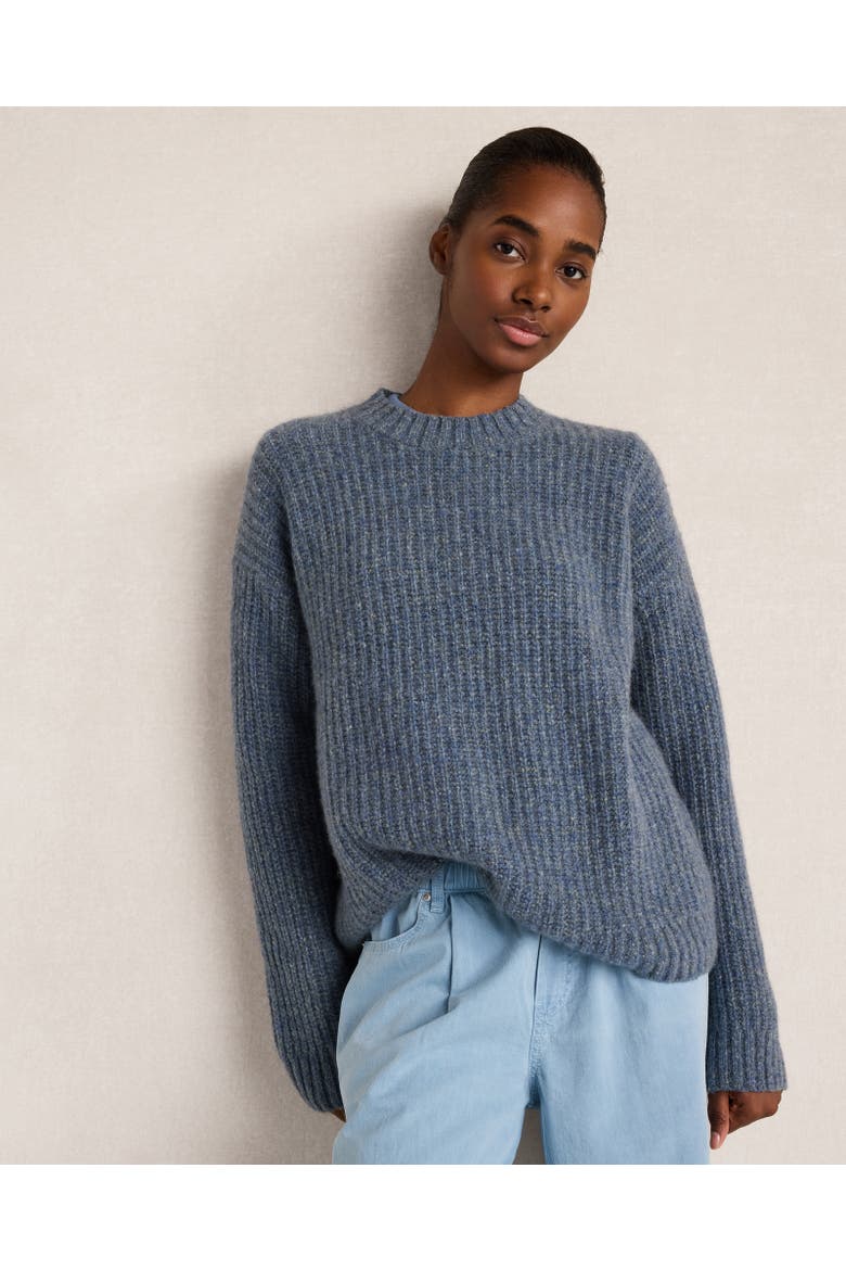 Marled Cashmere Shaker Stitch Crewneck Sweater, Main, color, Storm Blue Fleck