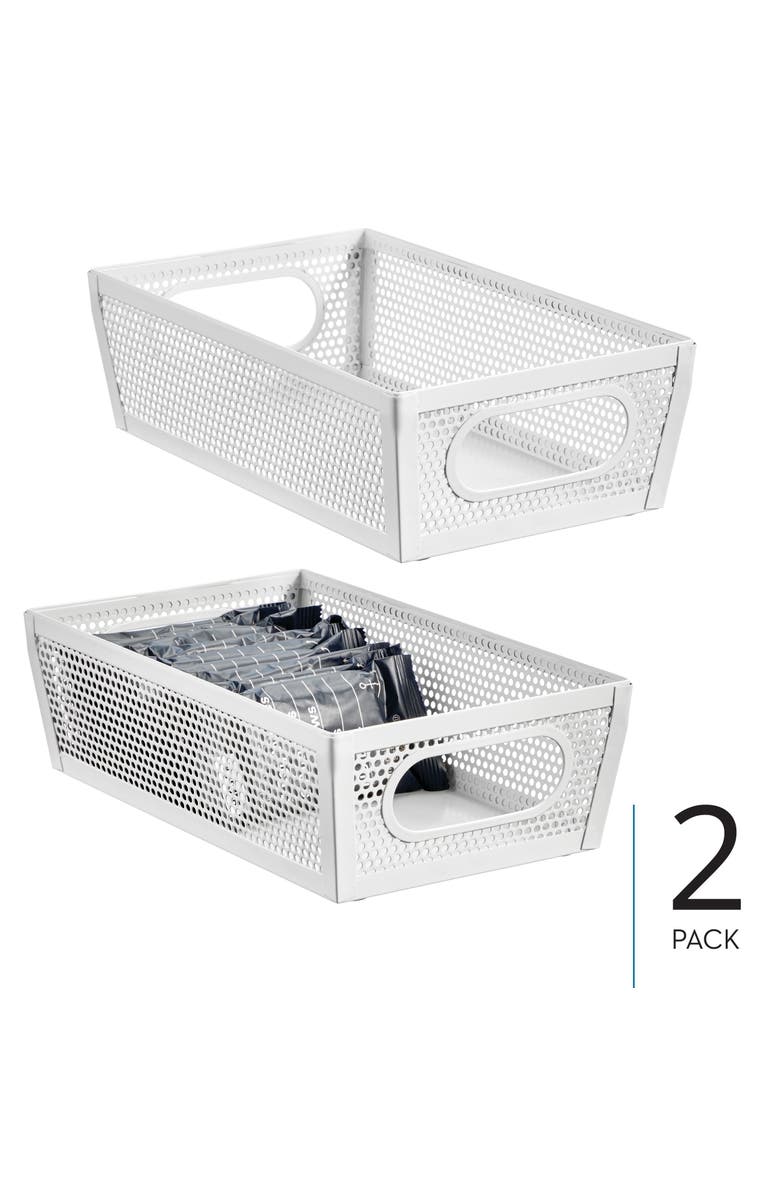 mDesign Perforated Metal Storage Bin with Handles - Set of 2 - Matte White, Alternate, color, Matte White