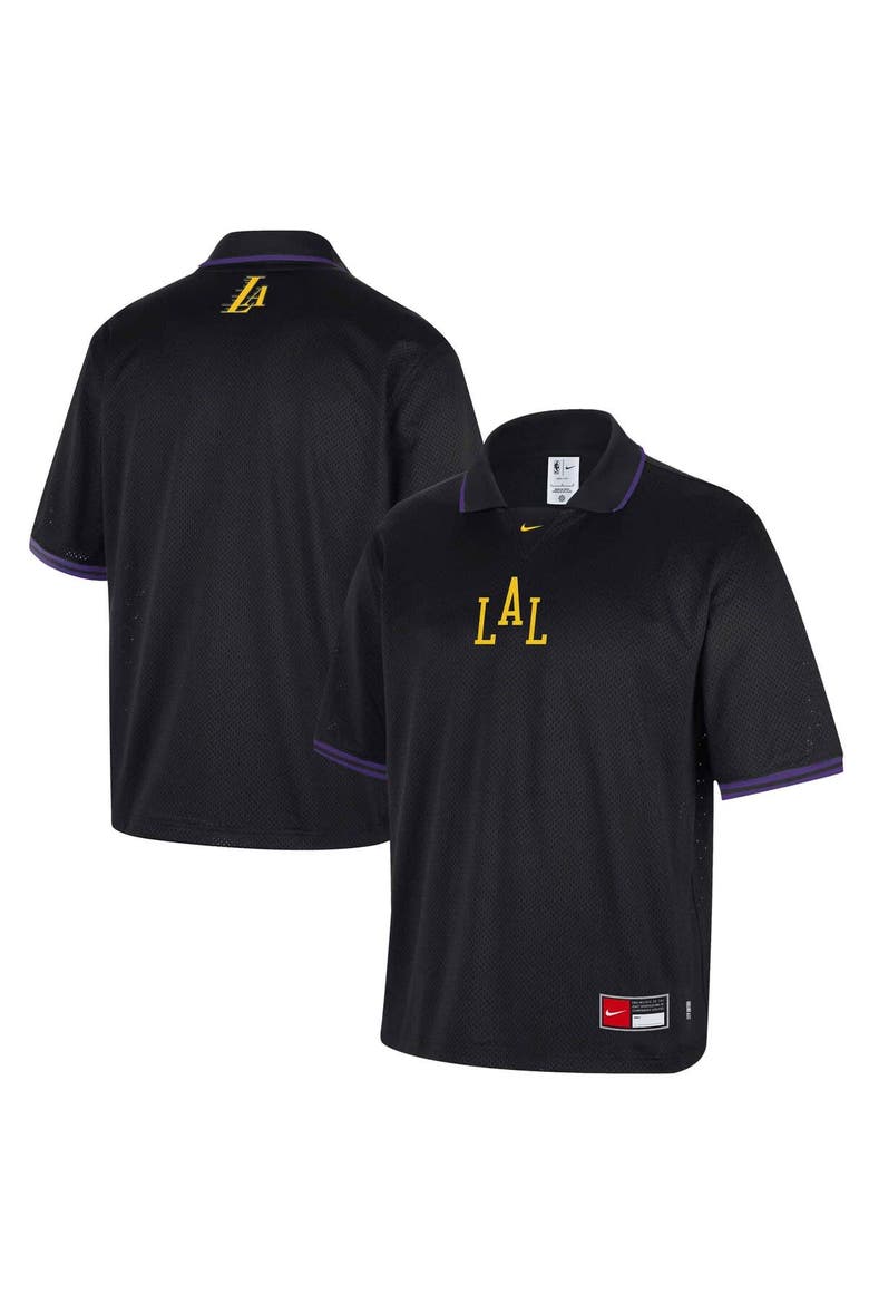 Men's Nike  Black Los Angeles Lakers 2025/26 City Edition Remix Courtside Air Half-Sleeve Polo, Main, color, Black
