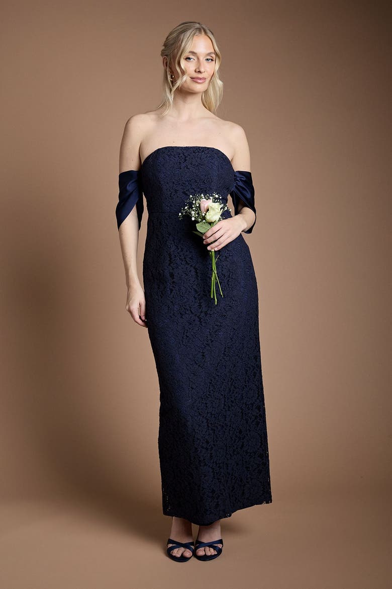 Bardot Neck Short Sleeve Maxi Dress, Alternate, color, Navy