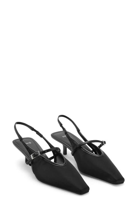 靴 Pointed Sling Back Mules Amazon.com | ZJGZF Black Mesh Kitten Heels Mules for Women