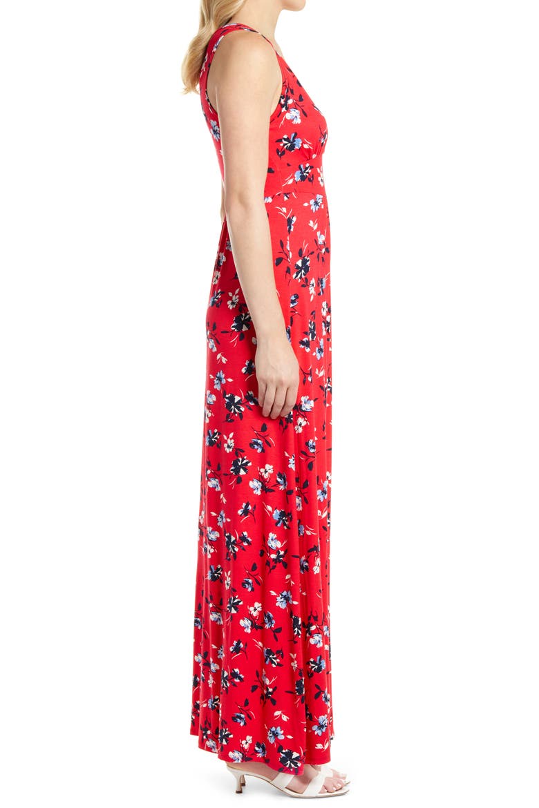 Floral V-Neck Jersey Maxi Dress, Alternate, color, RED