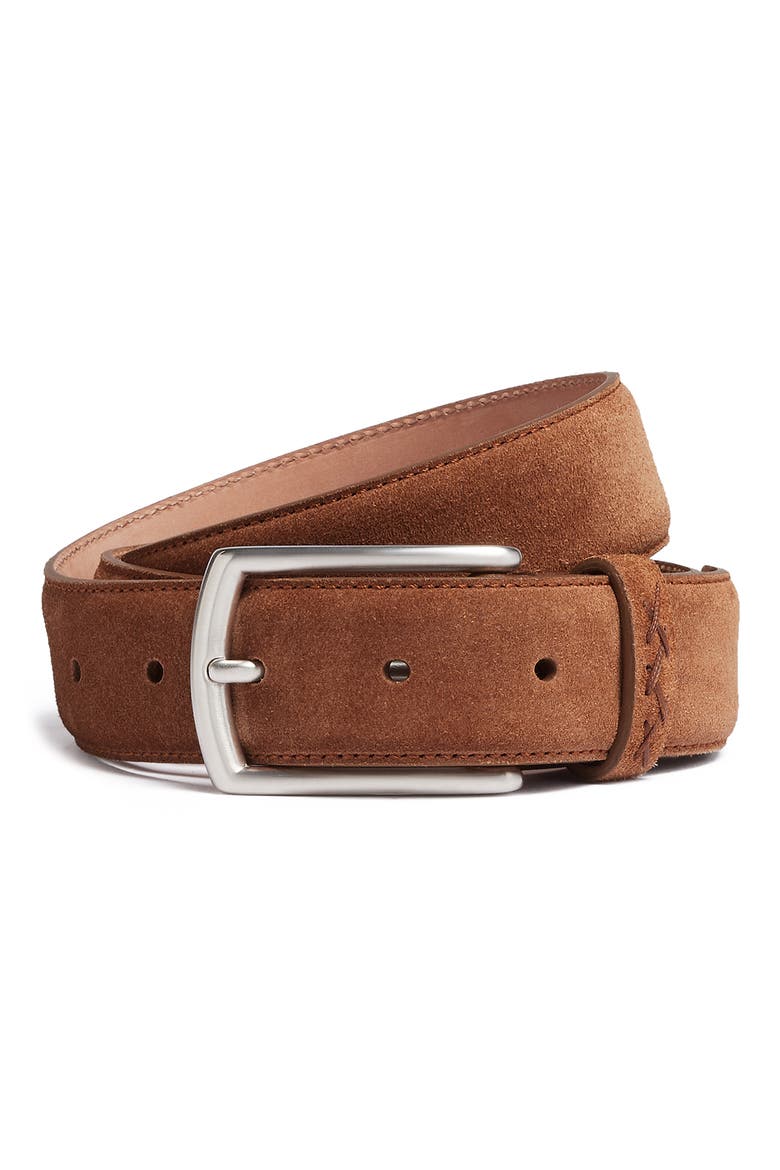 Triple Stitch Suede Belt, Main, color, VICUNA