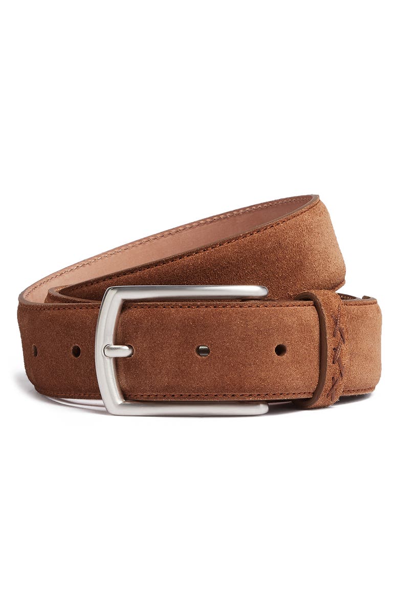 ZEGNA Triple Stitch Suede Belt, Main, color, Vicuna