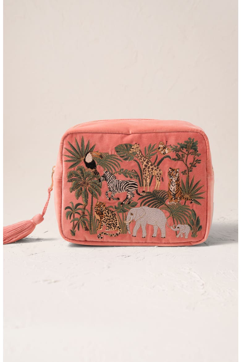 World Wildlife Velvet Wash Bag, Main, color, Coral
