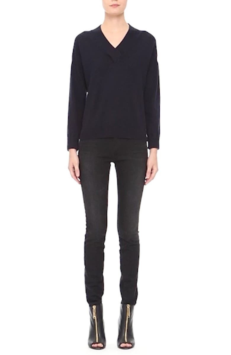 Burberry Brit Check Print Cuff V-Neck Cashmere Blend Sweater, Alternate, color, 