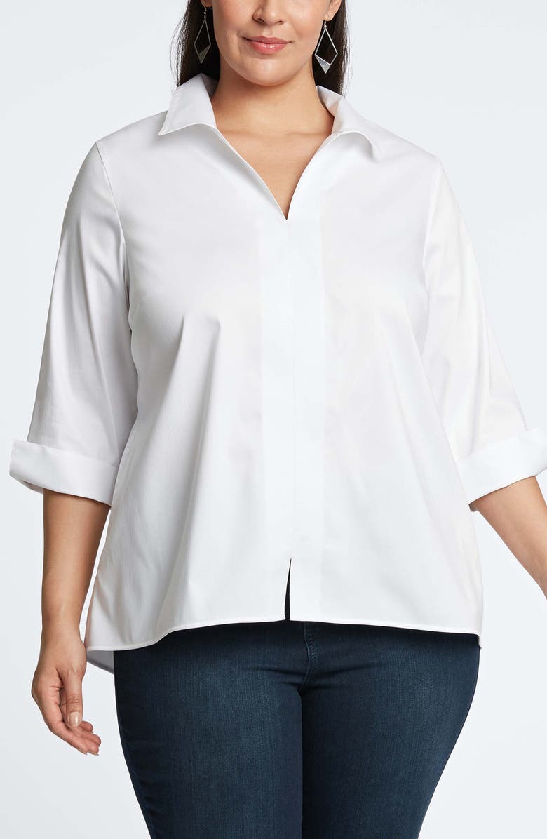 Foxcroft Agnes Three-Quarter Sleeve Cotton Blend Popover Top, Main, color, 