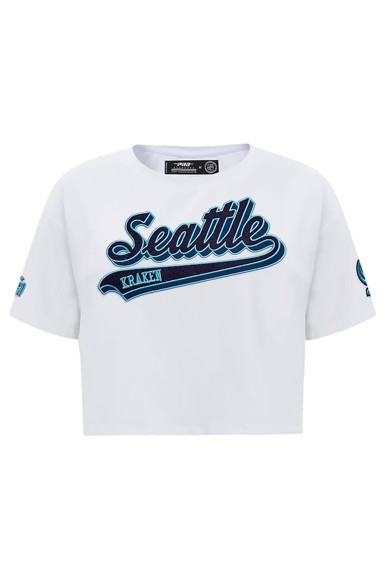 Women's Pro Standard White Seattle Kraken Boxy Script Tail Cropped T-Shirt, Alternate, color, White