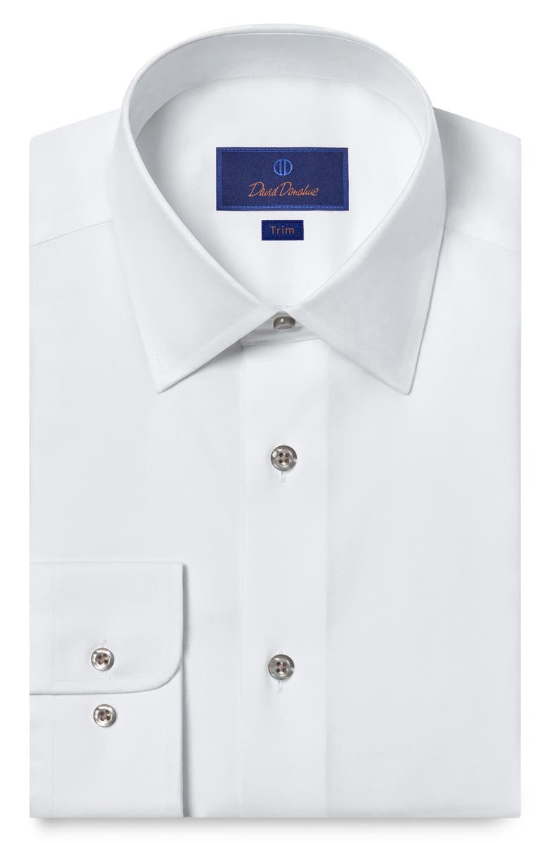 David Donahue Trim Fit Cotton Dress Shirt, Main, color, White