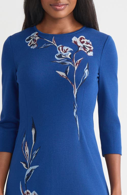 Misook Floral Embroidered Fit & Flare Dress In Blue