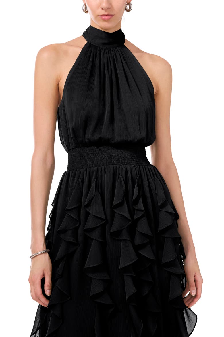 Cascade Ruffle Chiffon Maxi Dress, Alternate, color, RICH BLACK