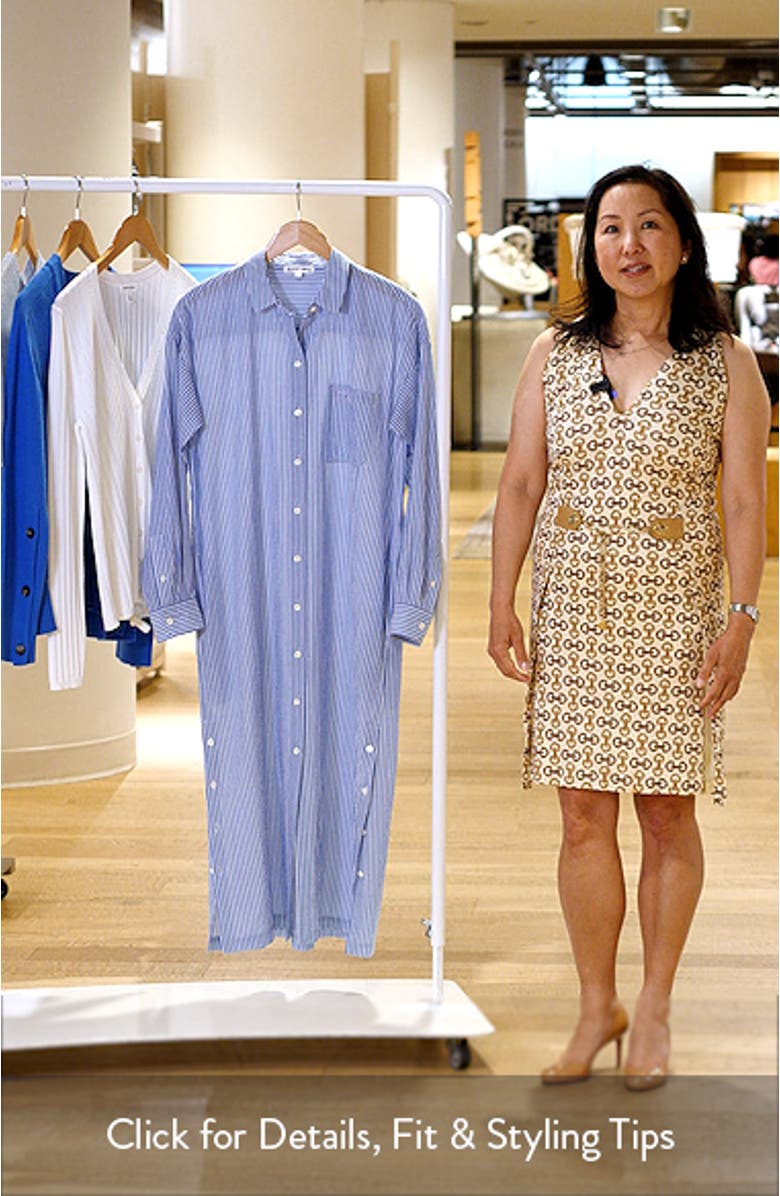 Kerry Stripe Long Sleeve Cotton Seersucker Midi Shirtdress, sales video thumbnail