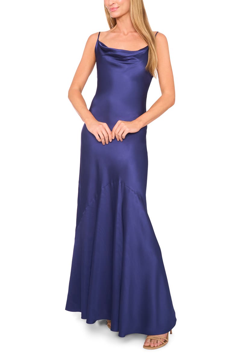 Myla Cowl Neck Satin Maxi Dress, Main, color, OCEAN CAVERN