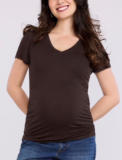 V-Neck Side-Ruched Maternity Short Sleeve Tee
