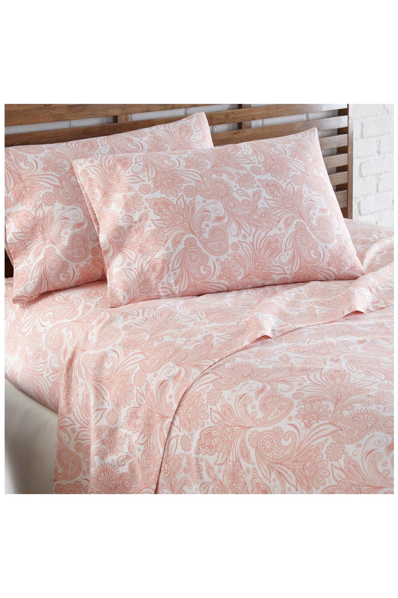 Perfect Paisley Printed Sheet Set, Alternate, color, WHITE W/ CORAL HAZE PAISLEY