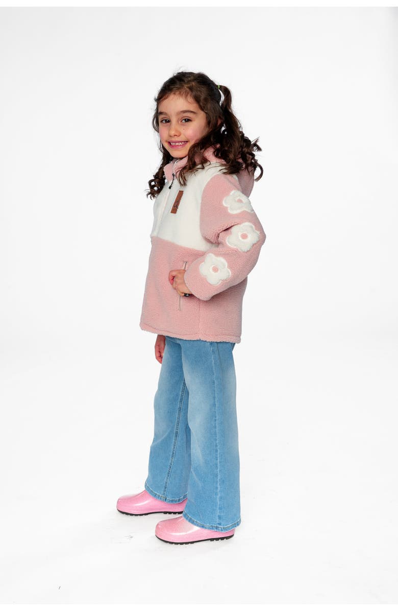 Deux par Deux Reversible Mid-Season Fleece Flower Sleeve Hooded Jacket, Alternate, color,