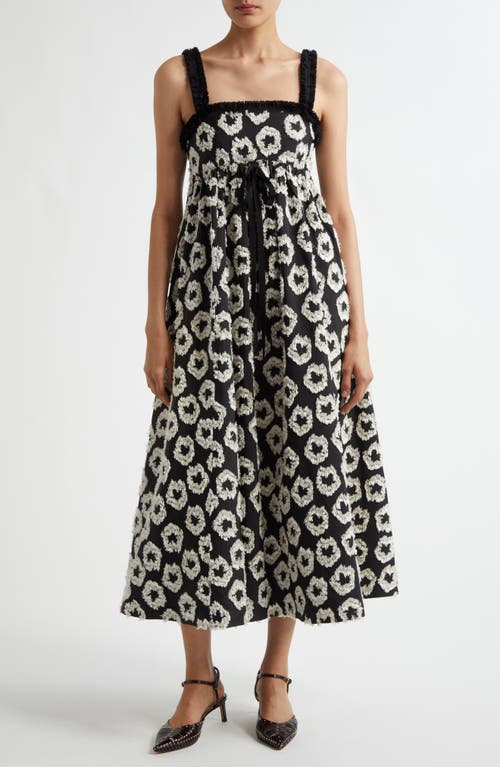Shop Ulla Johnson Mira Fray Trim Print Sleeveless Maxi Dress In Eclipse